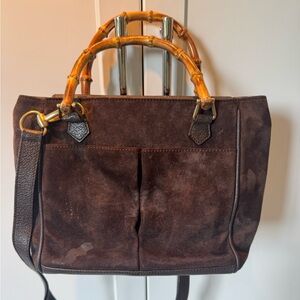 Gucci Brown Suede Handbag with Bamboo Handles